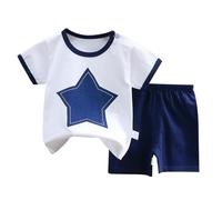 Generico 2 Pz Completino Bambino Set Neonato Maschio Camicia Manica Corta Coordinato Tuta Pagliaccetto Maniche Corte con Bottoni Tenere e Simpatiche Fantasie di Pezzi da Ginnastica Taglie 6 a 14 Anni