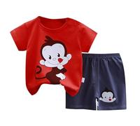 Generico 2 Pz Completino Bambino Set Neonato Maschio Camicia Manica Corta Coordinato Tuta Pagliaccetto Maniche Corte con Bottoni Tenere e Simpatiche Fantasie di Pezzi da Ginnastica Taglie 6 a 14 Anni