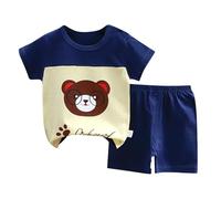 Generico 2 Pz Completino Bambino Set Neonato Maschio Camicia Manica Corta Coordinato Tuta Pagliaccetto Maniche Corte con Bottoni Tenere e Simpatiche Fantasie di Pezzi da Ginnastica Taglie 6 a 14 Anni