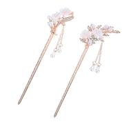 Generico 2 Pz forcina con nappa di perle Intrecciatura bastoncino per con fiori di perle coda parà barrette hair pin giocare bacchette per di fiori forcina d'epoca lega