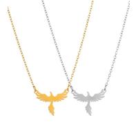 Generico 2 pz set di collana con pendenti per uccelli Dainty Phoenix, gioielli in oro e argento con uccelli da donna, simbolo di rinascita e forza