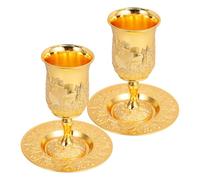 Generico 2 Set Calice Ebraico in Rilievo con Vassoio Coppa del Vino per Feste Giudaiche e Cerimonia di Havdalah Completo per Tradizioni Religiose