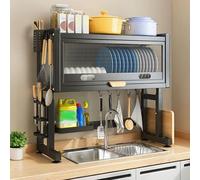 Generico 2-Tier Over-Sink Dish Drainer with Cutlery Rack - 25In Black Kitchen Organizer for Countertop Sink Space Saving, Durable Dish Drying Rack, Ideal for Home Kitchen Use,5027 Black 95C