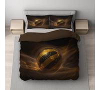 Generico 200 x 200 cm Set Copripiumino una Piazza e Mezza Oro Reversibile Biancheria da letto con stampa Sport Calcio Nero Giallo, Morbido Traspirante Copripiumino + 2 Federe 50 x 80 cm