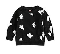 Generico 2024 Halloween Elegante Bambino Neonato Neonato Ragazza Halloween Pullover a Maniche Lunghe Fantasma Stampa Maglione Nero Felpa Top Autunno Abbigliamento Cappotto Ragazzi Inverno