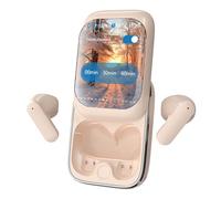 Generico 2024 New Intelligent Full-Color Touch Screen Slider Earphones, Slide Earphones with Touch Screen&Charging Case, Earbuds Wireless Bluetooth, with Music/Game Modes (Beige)