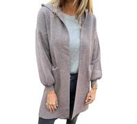 Generico 2025 Autumn and Winter Women's Solid Color Casual Woolen Mid Length Cardigan Jacket Pocket Hooded Jacket Coat (Purple,XXL)