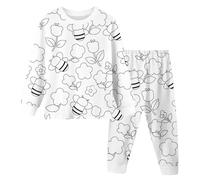 Generico 2025 Bambine Set con Pigiama Bambini da Colorare/Dipingere Cotone Manica Lunga Biancheria da Notte Set Pigiama Due Pezzi per Giocare e da Indossare Sleepwears (2C-White, 2-3 Years)