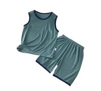 Generico 2025 Bambini Estate Homewear,2Pc Seta Macchia Pigiama Abbigliamento da Notte Kids in Raso con Bottoni Cotone Jersey Sport, Casual, alla Moda per Ragazzi 3-14 Anni