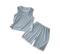 Generico 2025 Bambini Estate Homewear,2Pc Seta Macchia Pigiama Abbigliamento da Notte Kids in Raso con Bottoni Cotone Jersey Sport, Casual, alla Moda per Ragazzi 3-14 Anni