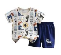 Generico 2025 Bambini Estate Homewear Tuta da Jogging per Morbido Pigiama Set Cotone Maglia con Stampa in 2 Colori Comodo Abbigliamento Casa Il Tempo Libero