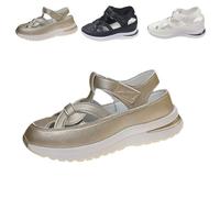 Generico 2025 Bomre Orthopedic Sandals, Bomre Orthopedic Slip on Shoes Women, Hollow Out Closed Toe Platform Wedges for Women (Gold,36)