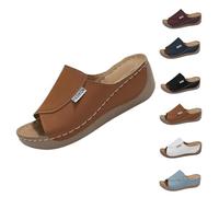 Generico 2025 Breathable Summer Solid Color Platform Slip On Walking Sandals, Comfortable Orthopedic Wedge Sandals for Women (Khaki,37)