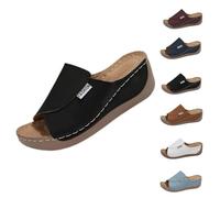 Generico 2025 Breathable Summer Solid Color Platform Slip On Walking Sandals, Comfortable Orthopedic Wedge Sandals for Women (Black,42)