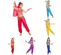 Generico 2025 Costume da Ballerina del Ventre, Costum Pantaloni Danza Bambina Vestito da Danza del Ventre per Bambina con Paillettes Abito Ballo Arabo Principessa Maniche Corta