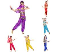 Generico 2025 Costume da Ballerina del Ventre, Costum Pantaloni Danza Bambina Vestito da Danza del Ventre per Bambina con Paillettes Abito Ballo Arabo Principessa Maniche Corta