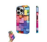 Generico 2025 Flat 3D Square Pattern Glass Case for iPhone Case Creative Aesthetic 3D Design Colorful Stereoscopic Checkerboard Phone Case for iPhone 12 13 14 15 Pro Max (A, 15 Pro)
