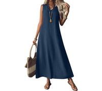 Generico 2025 Linen Dress Women Sleeveless V Neck Boho Maxi Dress Casual Long Flowy Modest Beach Vacation Sun Dresses (4,M)