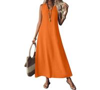 Generico 2025 Linen Dress Women Sleeveless V Neck Boho Maxi Dress Casual Long Flowy Modest Beach Vacation Sun Dresses (7,M)