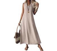 Generico 2025 Linen Dress Women Sleeveless V Neck Boho Maxi Dress Casual Long Flowy Modest Beach Vacation Sun Dresses (12,L)