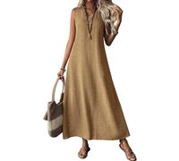 Generico 2025 Linen Dress Women Sleeveless V Neck Boho Maxi Dress Casual Long Flowy Modest Beach Vacation Sun Dresses (13,XL)