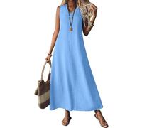 Generico 2025 Linen Dress Women Sleeveless V Neck Boho Maxi Dress Casual Long Flowy Modest Beach Vacation Sun Dresses (5,XL)