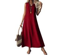 Generico 2025 Linen Dress Women Sleeveless V Neck Boho Maxi Dress Casual Long Flowy Modest Beach Vacation Sun Dresses (9,XXL)