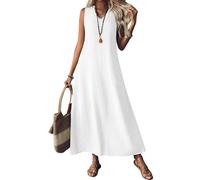 Generico 2025 Linen Dress Women Sleeveless V Neck Boho Maxi Dress Casual Long Flowy Modest Beach Vacation Sun Dresses (2,XXL)