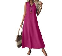 Generico 2025 Linen Dress Women Sleeveless V Neck Boho Maxi Dress Casual Long Flowy Modest Beach Vacation Sun Dresses (1,XL)