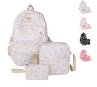Generico 2025 New 3PC Set Bow Backpack For Girls, Cute Kawaii Backpacks Set Large Capacity for School (Blue)