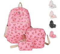 Generico 2025 New 3PC Set Bow Backpack For Girls, Cute Kawaii Backpacks Set Large Capacity for School (Red)