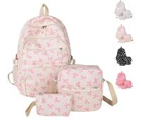 Generico 2025 New 3PC Set Bow Backpack For Girls, Cute Kawaii Backpacks Set Large Capacity for School (Pink)