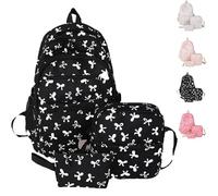 Generico 2025 New 3PC Set Bow Backpack For Girls, Cute Kawaii Backpacks Set Large Capacity for School (Black)