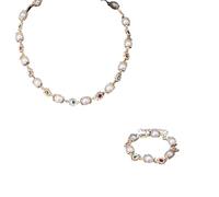 Generico 2025 New Elegant Imitation Pearl Flower Shape Bead Necklace Women Luxury Rhinestone Clavicle Necklace Set Party Wedding Jewelry Fashion Trend Accessories Creative Men and Women Gifts (Gold)
