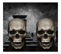 Generico 2025 New Halloween Full Head Skull Mask, Full Head Skull Latex Mask with Movable Jaw for Cosplay Party Props (2pcs*gray)