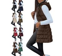 Generico 2025 New Long Puffer Vest Women Fall Winter Warm Quilted Sleeveless Vests Puffy Zip Up Fall Coat Outerwear (G,XL)