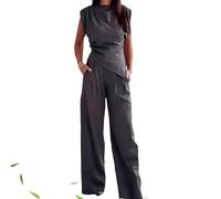 Generico 2025 New Outfit Summer Sets for Women Solid Color Casual Fashion Suit Casual Formal Outfits Tank top Wide Leg Pants (Dark Gray,S)