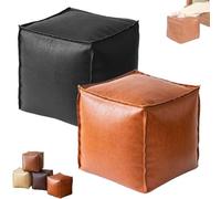Generico 2025 New Stuffable Cushion Bag Leather, Unstuffed Pouf Ottomans, 16 Inch Floor Footrest Cushion Storage Solution, Decorative Footrest Storage Bag for Living Rooms Bedrooms (Black+Orange)