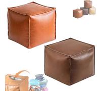 Generico 2025 New Stuffable Cushion Bag-Unstuffed Pouf Ottomans-16 Inch Faux Leather Storage Ottoman-Decorative Footrest for Living Room & Bedroom, Multi-functional Storage Solution (Set 4)