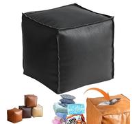 Generico 2025 New Stuffable Cushion Bag-Unstuffed Pouf Ottomans-16 Inch Faux Leather Storage Ottoman-Decorative Footrest for Living Room & Bedroom, Multi-functional Storage Solution (Black)