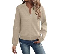Generico 2025 New Womens Bomber Jacket Casual Stand Collar Zipper Coat Fall Fashion Outerwear Top (2,L)