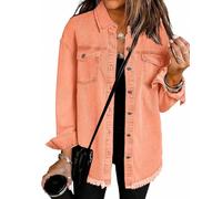 Generico 2025 New Womens Oversized Denim Jacket Oversized Button Up Frayed Hem Shacket Casual Boyfriend Distresse Jacket Coats (1,S)