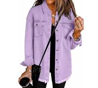Generico 2025 New Womens Oversized Denim Jacket Oversized Button Up Frayed Hem Shacket Casual Boyfriend Distresse Jacket Coats (11,XL)