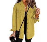 Generico 2025 New Womens Oversized Denim Jacket Oversized Button Up Frayed Hem Shacket Casual Boyfriend Distresse Jacket Coats (8,S)