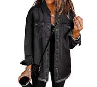 Generico 2025 New Womens Oversized Denim Jacket Oversized Button Up Frayed Hem Shacket Casual Boyfriend Distresse Jacket Coats (17,M)