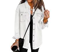 Generico 2025 New Womens Oversized Denim Jacket Oversized Button Up Frayed Hem Shacket Casual Boyfriend Distresse Jacket Coats (2,S)