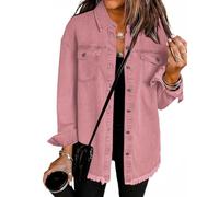 Generico 2025 New Womens Oversized Denim Jacket Oversized Button Up Frayed Hem Shacket Casual Boyfriend Distresse Jacket Coats (7,M)