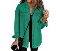 Generico 2025 New Womens Oversized Denim Jacket Oversized Button Up Frayed Hem Shacket Casual Boyfriend Distresse Jacket Coats (10,XXL)