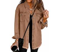Generico 2025 New Womens Oversized Denim Jacket Oversized Button Up Frayed Hem Shacket Casual Boyfriend Distresse Jacket Coats (3,XL)