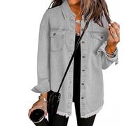 Generico 2025 New Womens Oversized Denim Jacket Oversized Button Up Frayed Hem Shacket Casual Boyfriend Distresse Jacket Coats (5,M)